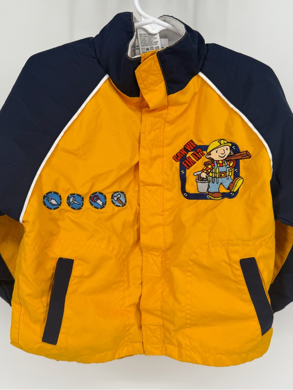 Vintage Yellow Blue Bob the Builder Lightweight Windbreaker Jacket Y2K Boys 4t